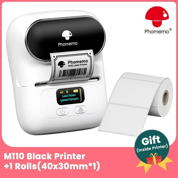 Phomemo M110 Portable Thermal Label Printer, Mini Barcode Sticker Printer for Business, School, Cable & Office Organization