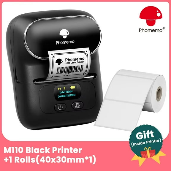 Phomemo M110 Portable Thermal Label Printer, Mini Barcode Sticker Printer for Business, School, Cable & Office Organization