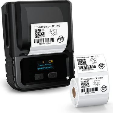 Phomemo M120 Label Maker with 3 Pack Label Paper, Barcode Label Printer Thermal Label Printer Mini Wireless Label Maker for Retail,Office,Small Business,Compatible with Android & iOS System, Black