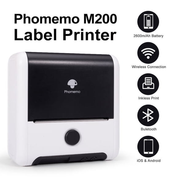 Phomemo M200 Label Maker Bluetooth Thermal Label Printer 3 Inch 80mm for Labeling, QR Code, Barcode, Retail, Images for Small Business, White