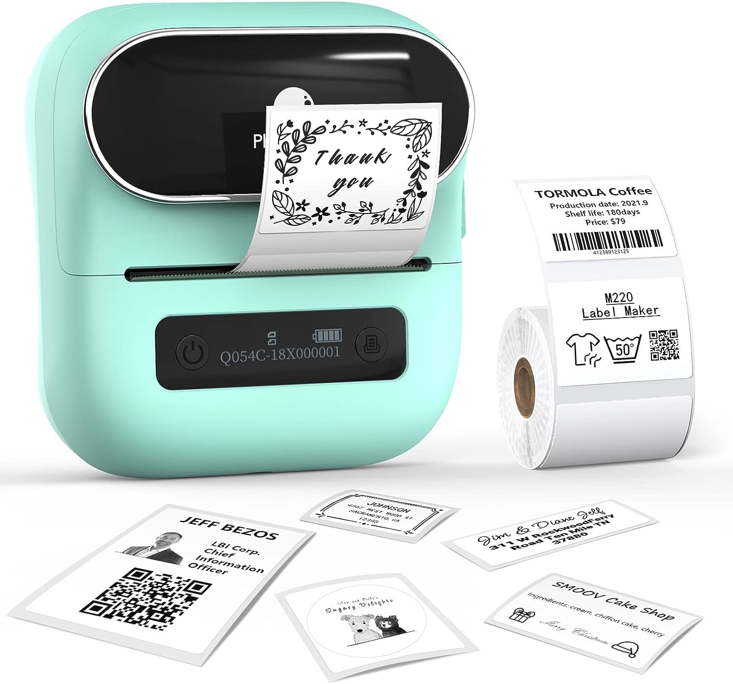 Phomemo M220 3.14 Inch Portable Bluetooth Thermal Label Maker - Support 20-80mm Width Label for Clothing, Mailing, and Address Labels - Compatible with Phone and Laptop (Green)