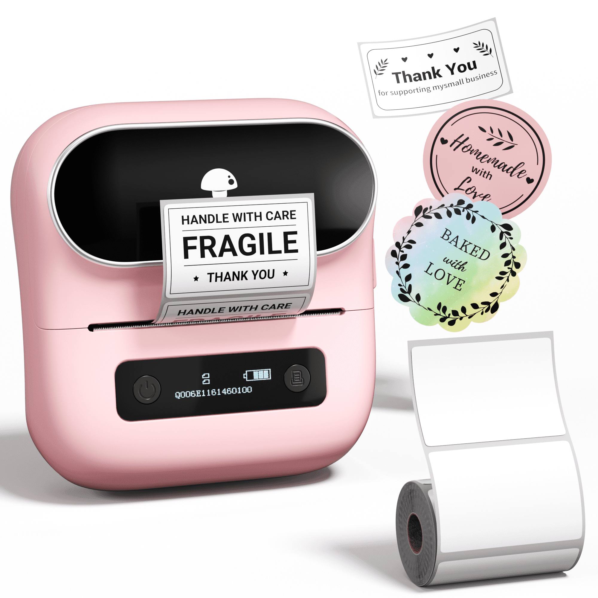 Phomemo M220 3.14 Inch Portable Bluetooth Thermal Label Maker - Support 20-80mm Width Label for Clothing, Mailing, and Address Labels - Compatible with Phone and Laptop (Pink)
