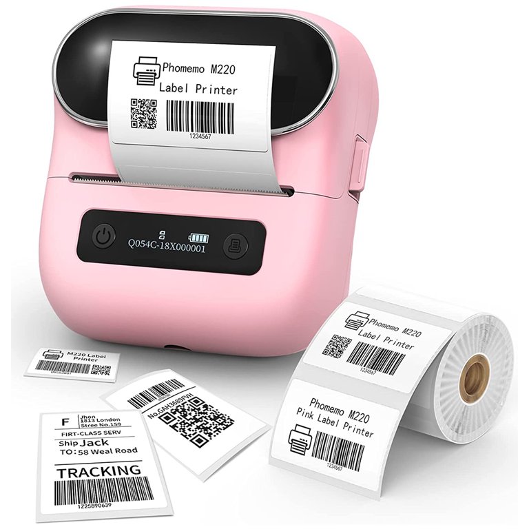 Phomemo M220 Portable Thermal Label Printer,Wireless Label Maker Sticker  with 1 Label Roll for Kid Student,Pink 