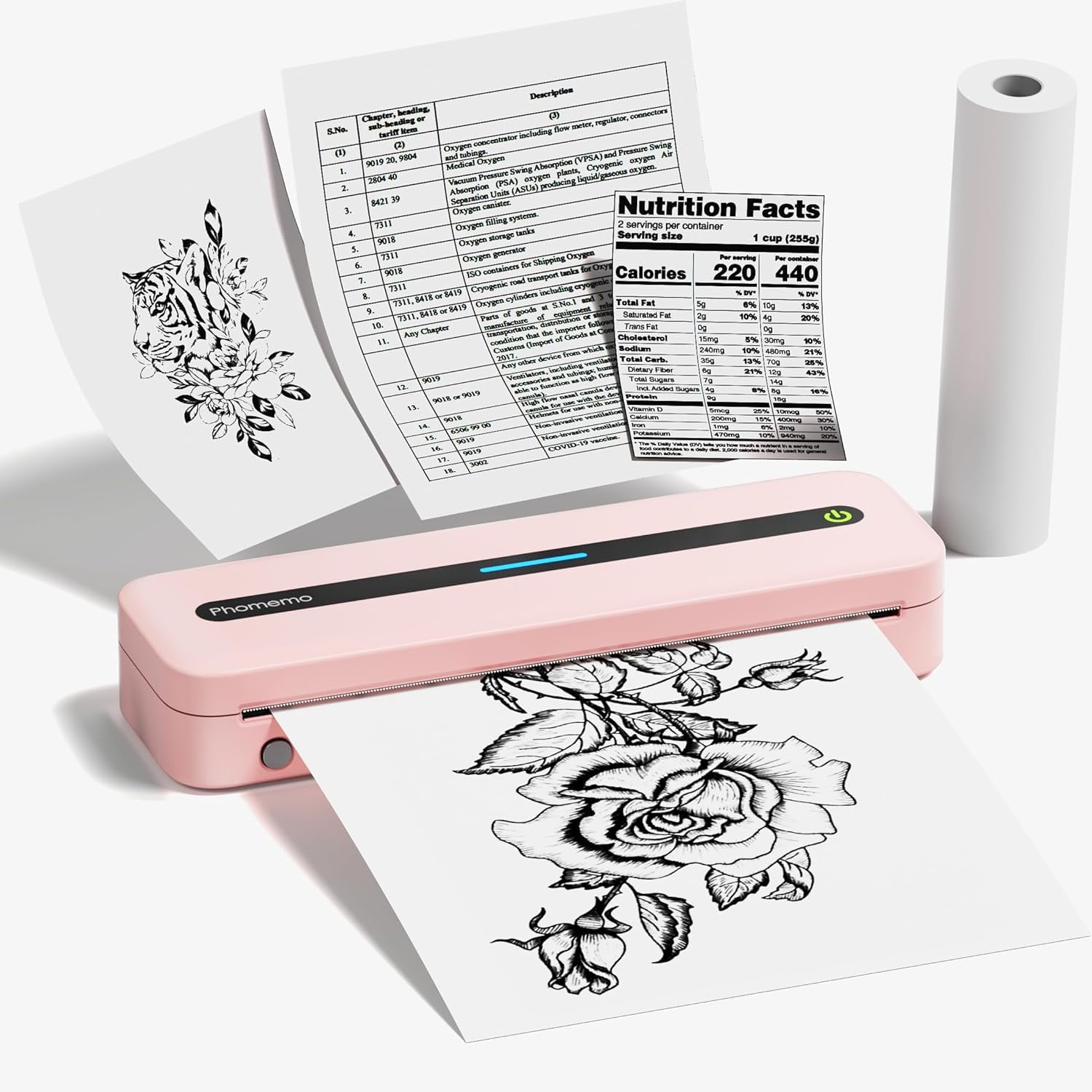 Phomemo Portable Printers Wireless, M832 Bluetooth Thermal Printer, Inkless Mobile Printer Support 8.5'' x 11'' & A4 Thermal Paper, Compatible with iPhone Android Laptop for Office Car Home Pink