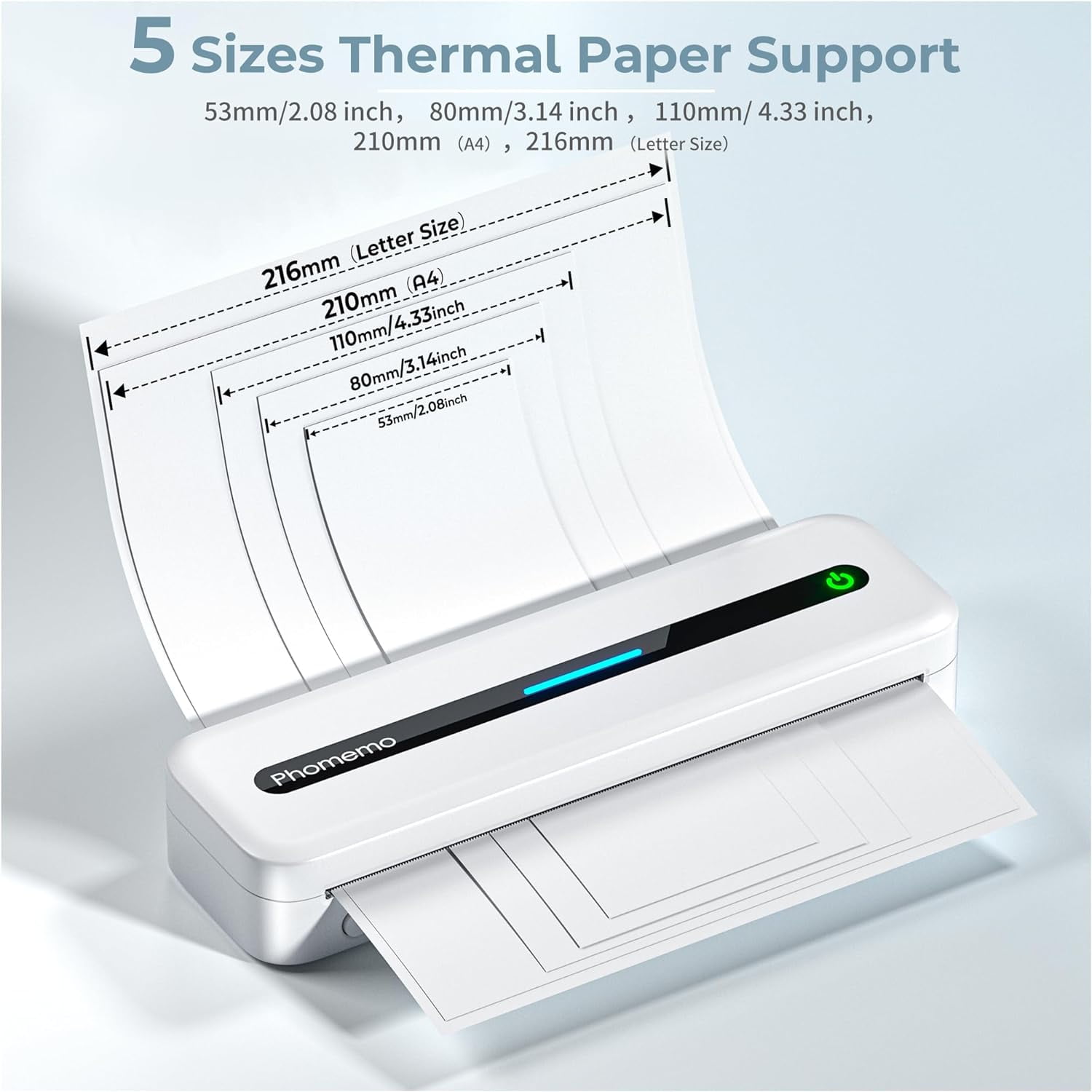 Phomemo M832 Portable Thermal Printer Inkless Wireless Printing for Travel, Office, Car, and Home - Supports 8.5"x11" US Letter/A4/4/3/2" Paper with Compatibility for iPhone, Android, LaptopWhite
