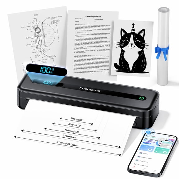 Phomemo M832 Pro 300DPI Thermal Printer, 2026 New Upgraded Wireless Inkless Portable with Battery Level Display, Supports 8.5''x11'' US Letter, for Travel Vehicle Home Office, Compatible with Phone