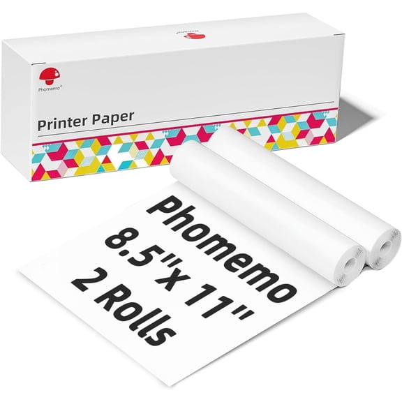 Phomemo M832 Thermal Paper 2 Rolls, 8.5" x 11" US Letter Thermal Printer Paper, High-definition printing, Compatible with M832D M832 M834 M835 A285M A282M A281M Letter Portable Printer, Ideal fortrav