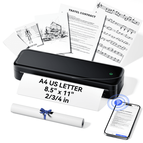Phomemo M833 Wireless Thermal Printer, 304DPI Portable Printer, Compatible with Smartphones, Pads And Computers, Support 8.5'' X 11'' US Letter & A4, Inkless Mobile Printer for Travel, Office, School