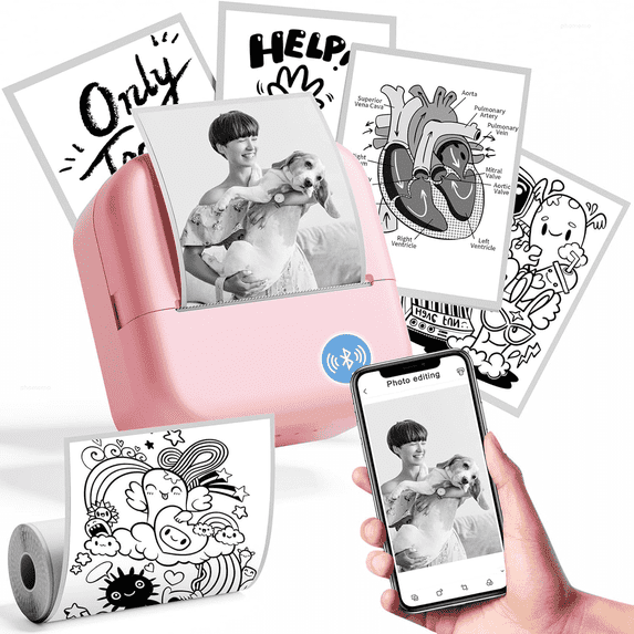 Phomemo Mini Printer,Mini Sticker Printer M02L, Mini Portable Printer, Portable Photo Printer Sticker Printer Portable Pocket Printer for Photo,Notes, Compatible with Phone Tablet, Pink
