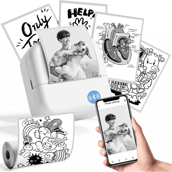 Phomemo Mini Printer,Mini Sticker Printer M02L,Mini Portable Printer, Portable Photo Printer Sticker Printer Portable Pocket Printer for Photo,Notes,Compatible with Phone Tablet,White