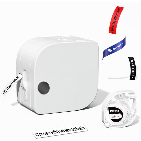 Phomemo P12 Portable Bluetooth Label Maker Machine with Tape Handheld Built-in Cutter Small Label Maker- Effortlessly Organize and Personalize Labels for Home, Office, and On-the-Go(White)