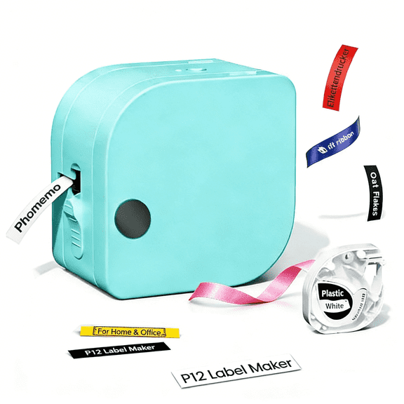 Phomemo P12 Portable Bluetooth Label Maker Machine with Tape Handheld Built-in Cutter Small Label Maker- Effortlessly Organize and Personalize Labels for Home, Office, and On-the-Go(Green)