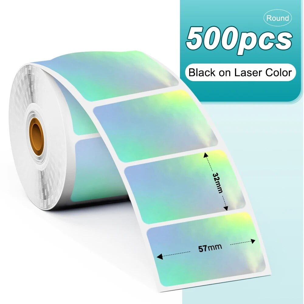 500 Holographic Thermal Sticker Labels - 2.25x1.25 Inch Square, Rainbow Glitter, Printable For Gifts & Packaging
