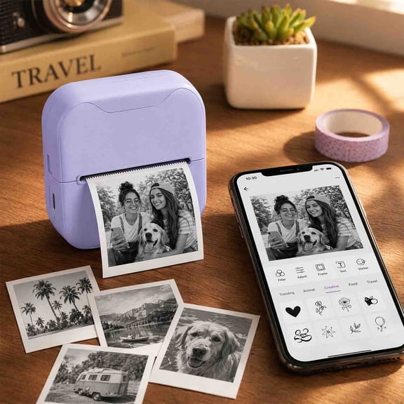 Phomemo Photo printer ,sticker printer ,mini printer Self-Adhesive Sticker, Printer Label Printer for Photos, Home, School, Gifts, Purple/Green/Pink