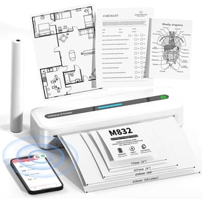 Portable Printers Wireless, M832 Bluetooth Thermal Printer, Inkless Mobile Printer Support 8.5'' x 11'' & A4 Thermal Paper, Compatible with iPhone Android Laptop for Office Car Home