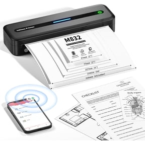 Portable Printers Wireless, M832 Bluetooth Thermal Printer, Inkless Mobile Printer Support 8.5'' x 11'' & A4 Thermal Paper, Compatible with iPhone Android Laptop for Office Car Home