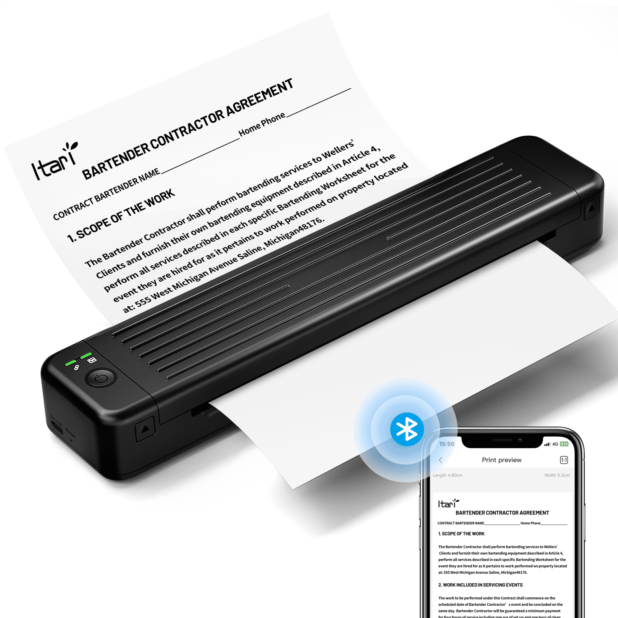 Phomemo Portable Printers Wireless for Travel, P831 Inkless Thermal Transfer Printer, 300DPI Bluetooth Printer Support 8.5 x 11 US Letter & A4 Copy Paper for Mobile & Laptop, Home, Office, Truck, Blac