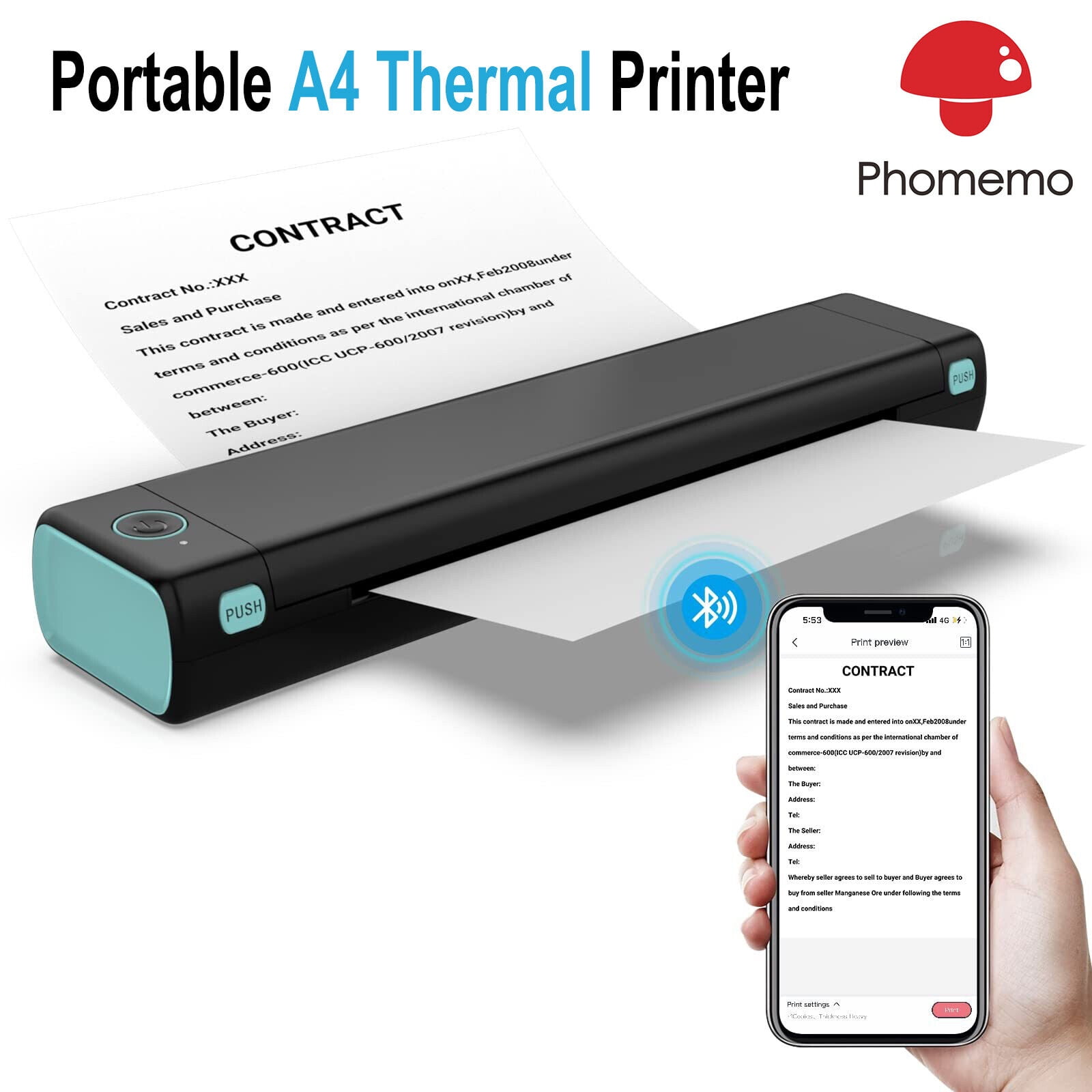 Phomemo Portable Printers Wireless for Travel M08F A4 Bluetooth