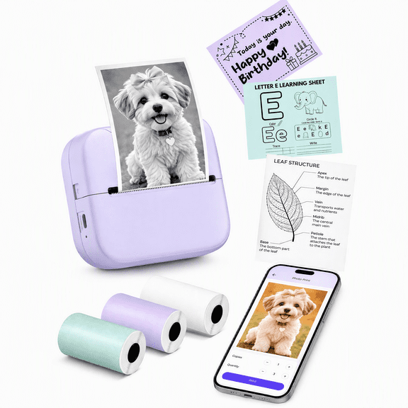 Phomemo Portable Wireless Mini Sticker Printer, Inkless Thermal Photo Sticker Printer with Sticker Box and 3 Rolls of Thermal Paper, Suitable for Photos, Notes and Memos, Compatible with iOS/Android