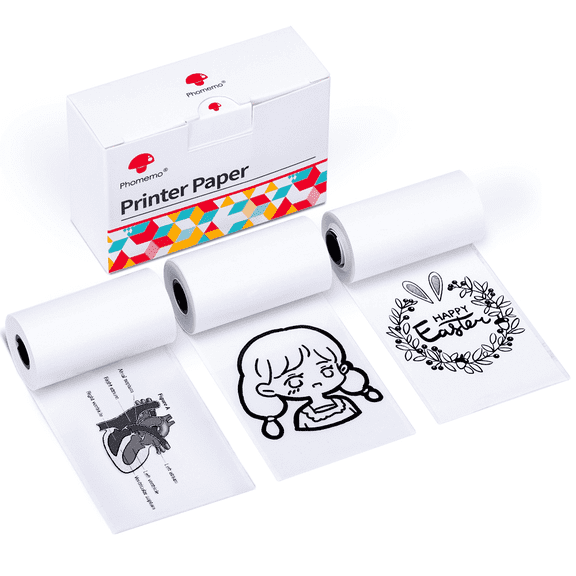 Phomemo Printer Paper - M02/M02Pro/M02S/M03/M03AS/M04S/M04AS Mini Sticker Printer Paper, White Mini Pocket Thermal Pinter Paper - Self-Adhesive Sticker Paper, 3 Rolls