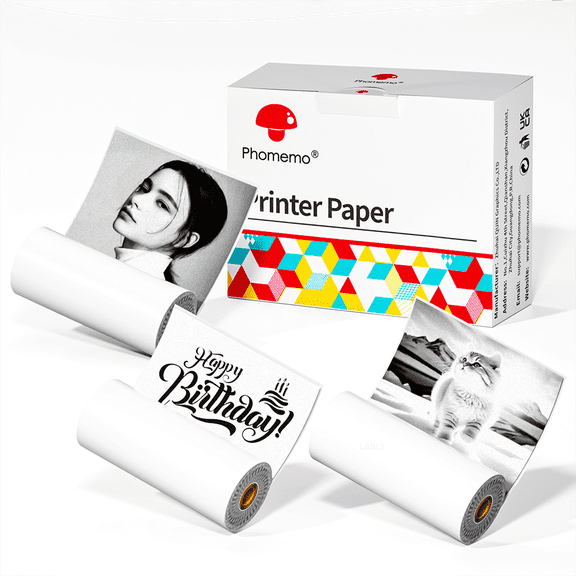 Printer Paper Stickers, M02/M02Pro/M02S/M03/M03AS/M04S/M04AS Mini Sticker Printer Paper, White Mini Bluetooth Pinter Paper - 50mm x 3.5m Self-Adhesive Sticker Paper, 3 Rolls