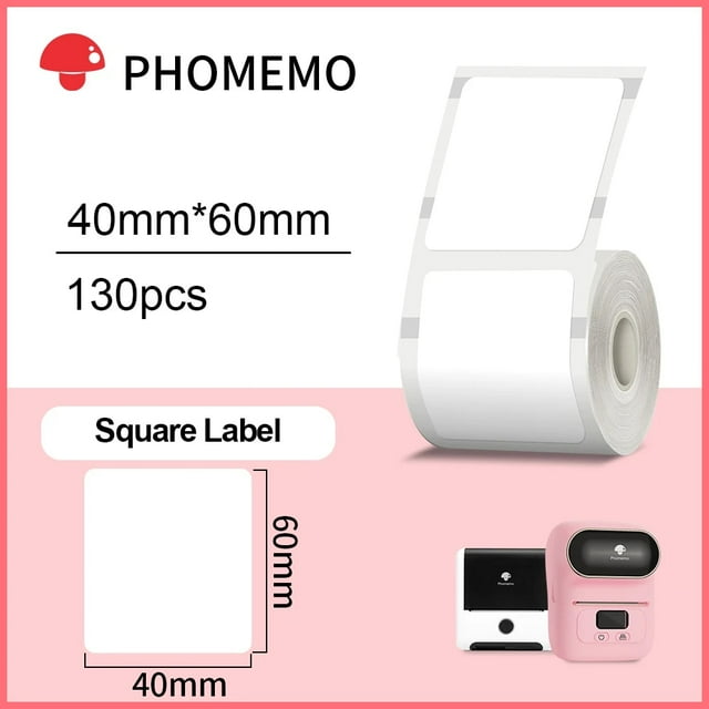 Phomemo Self-Adhesive Labels Paper for Phomemo M110 M220 Label Printer Waterproof Identification Tag Jewelry Tag Thermal Sticker Square 40x60mm