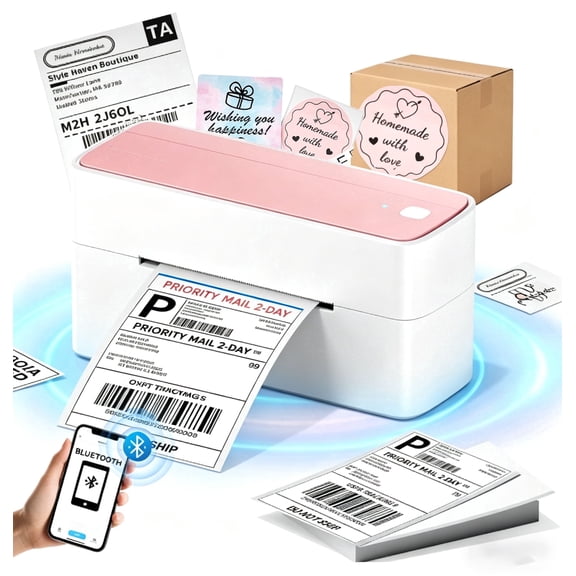Phomemo Shipping Label Printer - 241BT 4X6 Wireless Thermal Label Printer, Bluetooth Thermal Label Printers for Small Business, Compatible with iPhone, Android, Amazon, Shopify, UPS（Pink）