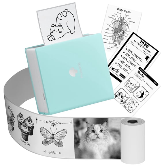 Phomemo Mini Sticker Printer - M02 Label Maker, Portable Bluetooth Thermal Inkless Printer for Notes, Gifts, Journals, Planners, Scrapbooking, and Creative Projects (Green)