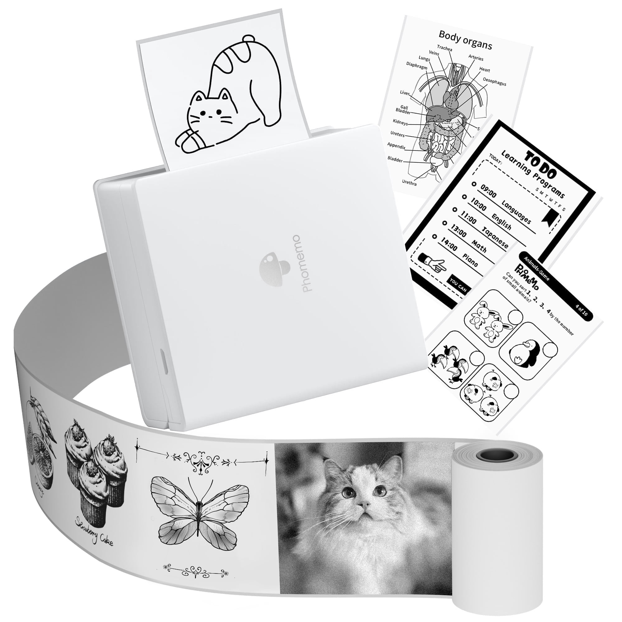 Phomemo Sticker Printer - M02 Label Maker Portable Bluetooth Thermal Sticker Printer for Notes, Gifts, Journals, Planners, Scrapbooking, and Creative Projects(White)