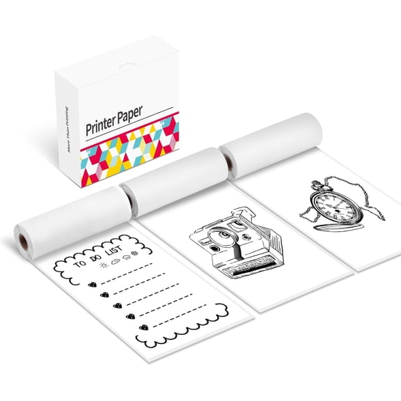 Phomemo Sticker Printer Paper Roll - White Thermal Paper 77mm x 3500mm Compatible with Phomemo M03 /M03S/M03A/M03AS/M04S/M04AS Pocket Printer, 3 Rolls