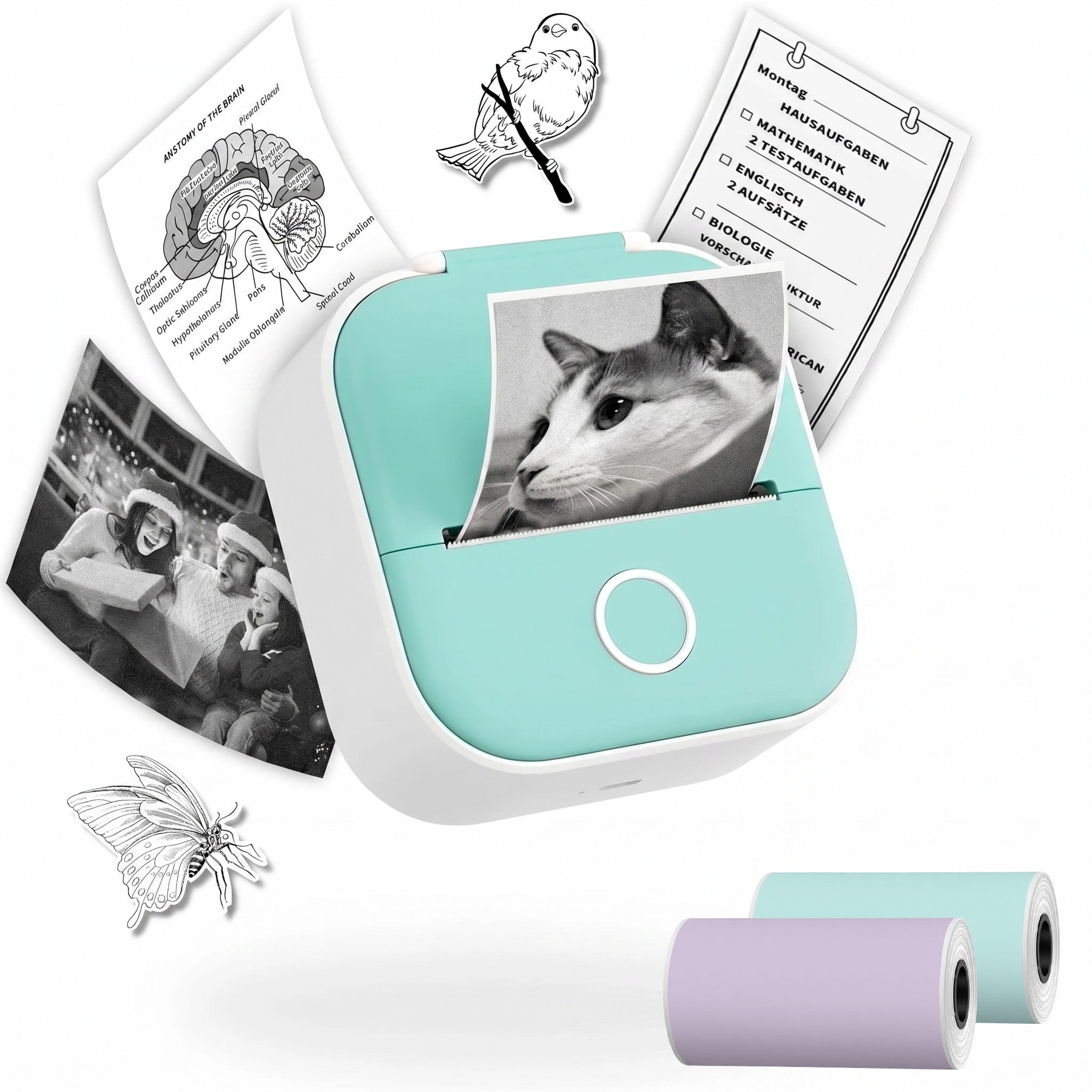 Phomemo T02 Label Maker 2 Roll Sticker Paper Thermal Print Pods Printer Mini Mobile Label Wireless Maker No Ink USB Charging Ideal For DIY Crafts, Images, Text, Photo, Office, School Use With Phone