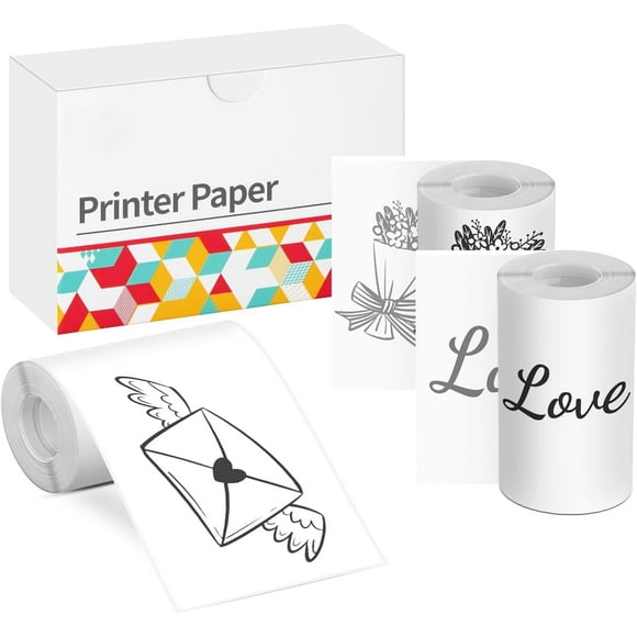 T02/M02X/M02L Sticker Paper- Thermal Paper for Study Notes, Photo, DIY, Stickers, Black on White Thermal Sticky Paper 50mm x 3.5m, 3 Rolls