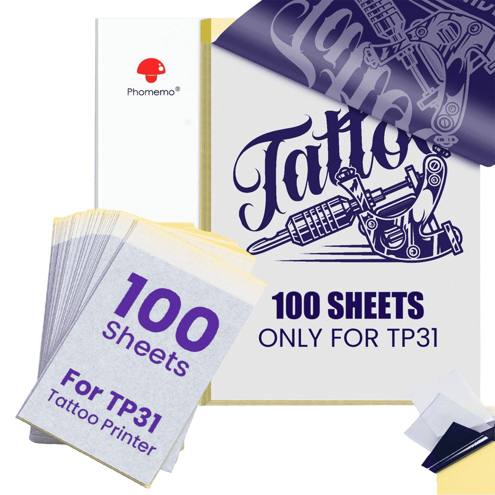 Phomemo TP31 Tattoo Transfer Paper - 100 PCS Only For TP31 Tattoo Machines Printer, 3.15" x 5.24" Transfer Paper, 100PcsThermal Stencil Paper for Tattoo Transfer Kit Supplies