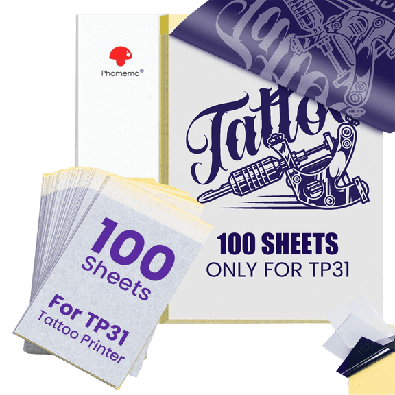 Phomemo TP31 Tattoo Transfer Paper - 100 PCS Only For TP31 Tattoo Machines Printer, 3.15" x 5.24" Transfer Paper, 100PcsThermal Stencil Paper for Tattoo Transfer Kit Supplies