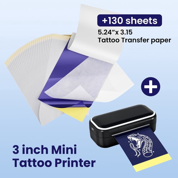 Phomemo TP31 Template Printer, Mini Tattoo Printer With 130 Transfer Sheets Included, Wireless Printing Device, Ideal For Tattoo Beginners And Professional Artists, 203 DPI（Black）