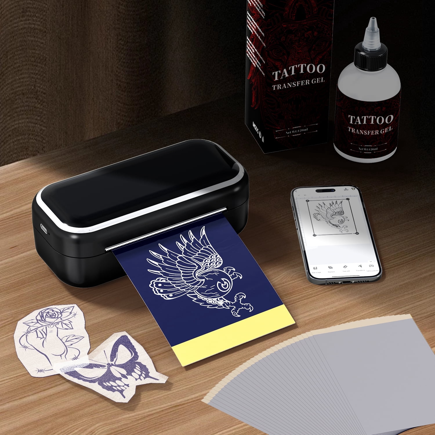 Phomemo TP31 Template Printer, Mini Tattoo Printer With 25 Transfer Sheets Included, Wireless Printing Device, Ideal For Tattoo Beginners And Professional Artists, 203 DPI（Black）