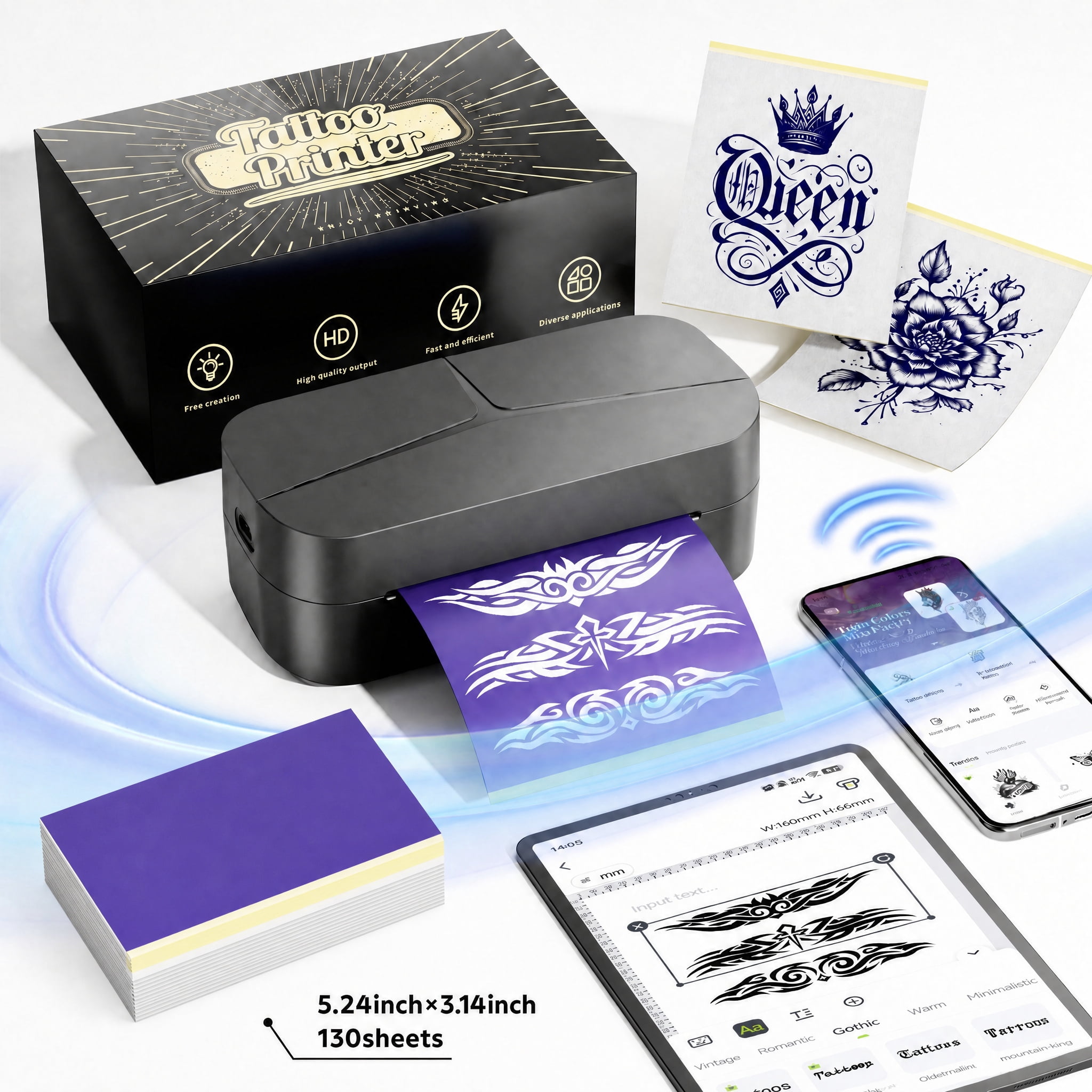 [Phomemo TP32 Mini Tattoo Printer And 130 Transfer Sheets] Gray Tattoo Template Printer Wireless Tattoo Printer Ideal for Beginners And Artists Compatible with Tablets And Smartphones , label printer