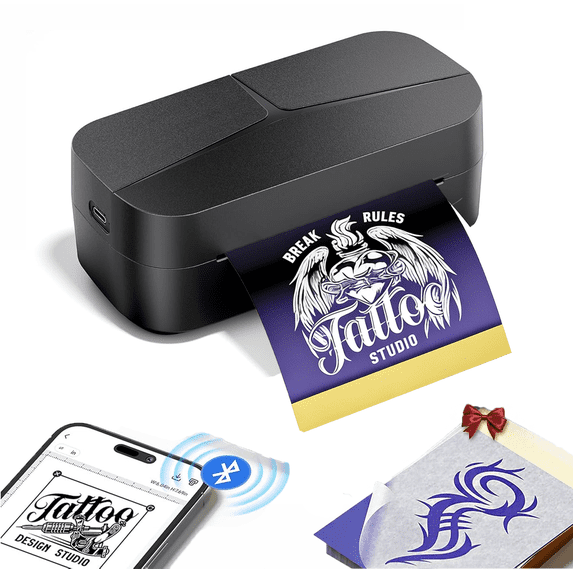 Phomemo Black Mini Tattoo Stencil Printer, 2 in 1 Wireless Bluetooth Portable Tattoo and Document Printer for Beginners