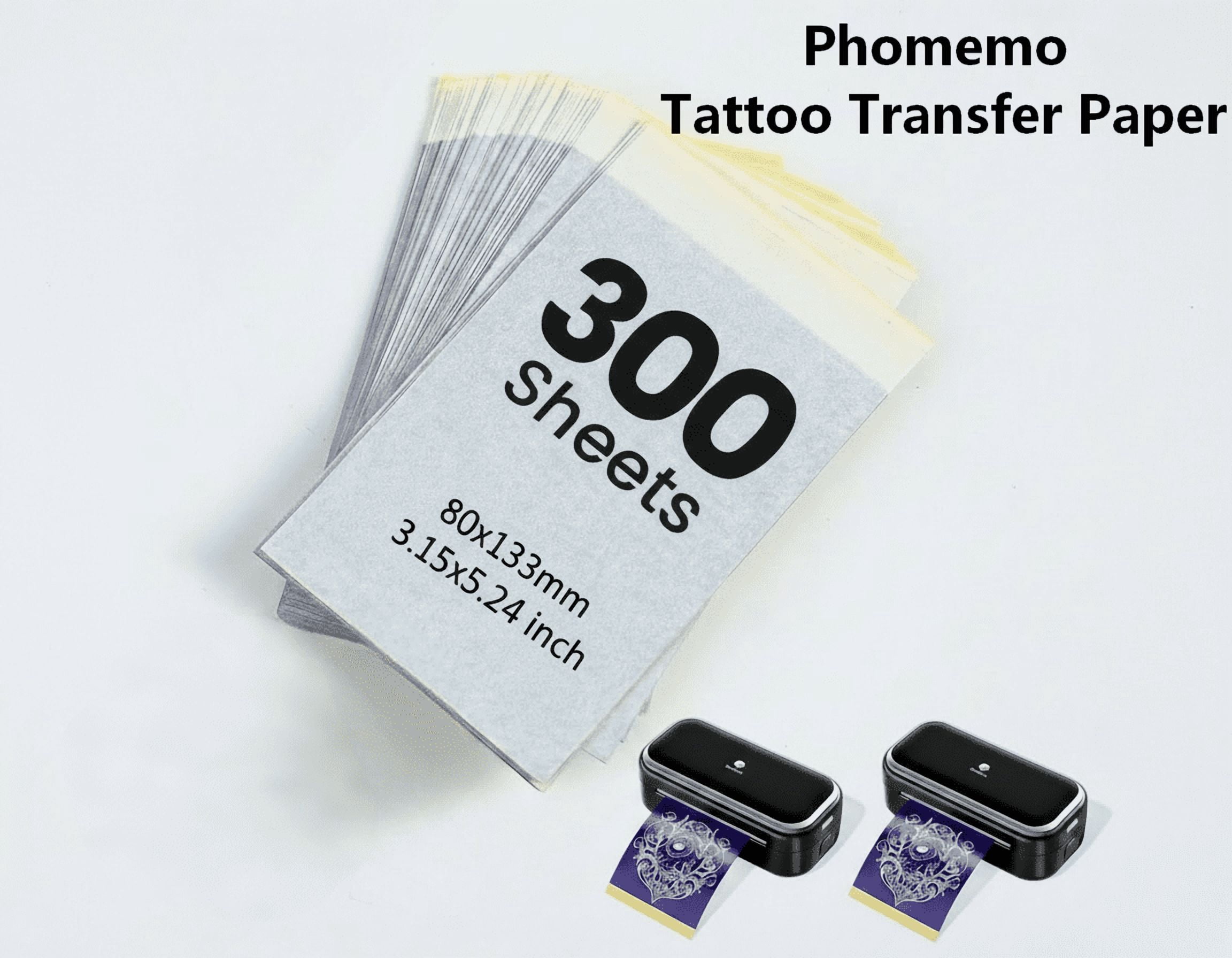 Phomemo Tattoo Transfer Paper, 80x133mm (3.15x5.24 inch) 300 sheets, suitable for TP31/TP32 3-inch models, is an excellent choice for small designs and partial tattoos.