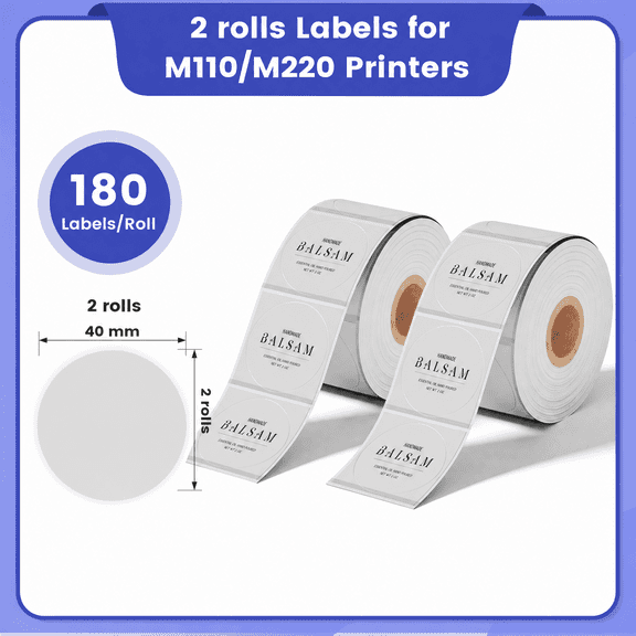[Phomemo Thermal Labels] 2 Rolls 40mm×40mm Round transparent labels, For M110/M100/M220/M221 White Rectangular Labels Ideal For Printing Barcodes/ Mailing/ Signage/ Addresses/ Business/ Home Labels