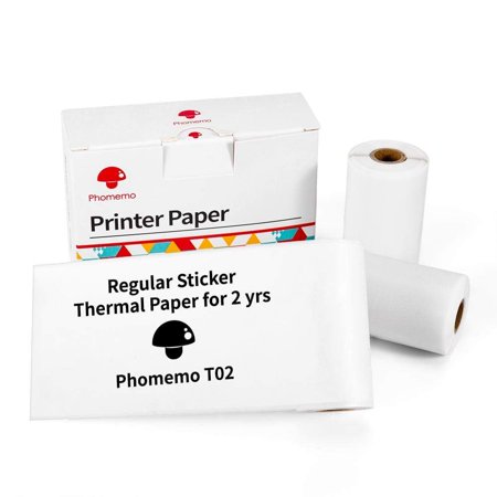 Phomemo Thermal Pocket Printer Paper White Self-Adhesive Paper Compatible With T02 Bluetooth Sticker Printer, Black On White for Journal Photo, 50mm x 3.5m