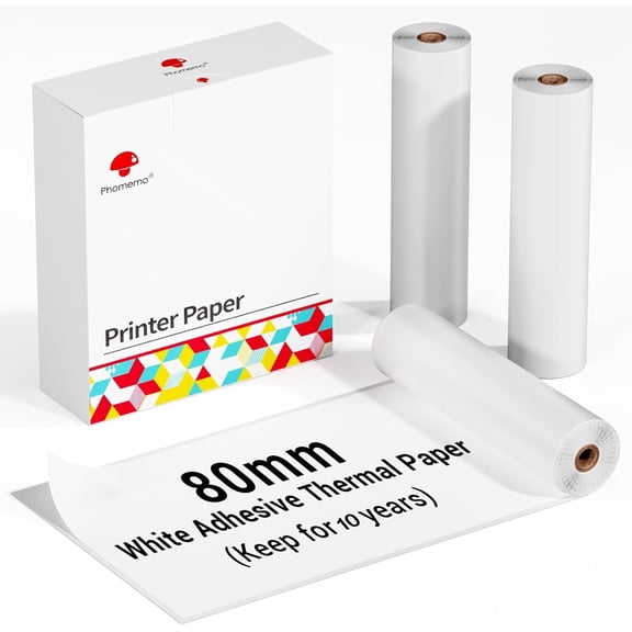 Phomemo Thermal Printer Paper Rolls - 80mm x 6.5m Compatible with Phomemo M03/M03S/M03A/M03AS/M04AS Pocket Printer for Journal Photo Texts Study Notes and More, 3 Rolls