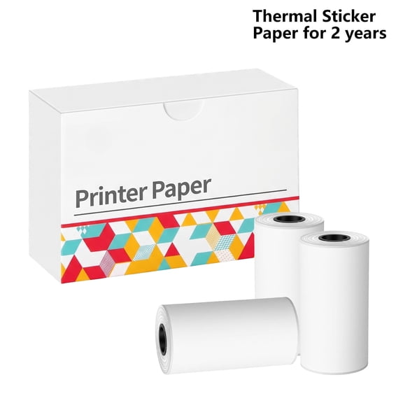 Phomemo Thermal Sticker Paper Compatible With T02/M02X/M02L/Q02/Y02C Pocket Mini Printer, Black Character on White, 50mm x 3.5m, Diameter 30mm, 3 Rolls