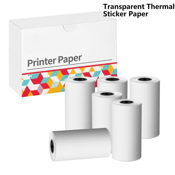 Phomemo Thermal Transparent Sticker Paper Compatible With T02/M02X/M02L/Q02/Y02C Pocket Mini Printer, Black Character on Clear, 50mm x 3.5m, Diameter 30mm, 6 Rolls