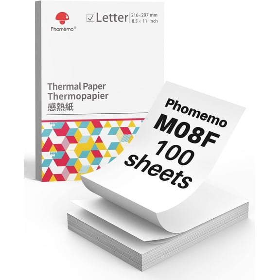 Phomemo US Letter Folding Thermal Paper, 8.5" x 11" Continuous Inkless Thermal Printer Paper, 100 Sheets, Compatible with M08F-Letter, M08D, COLORWING and TATTMUSE Portable Printers