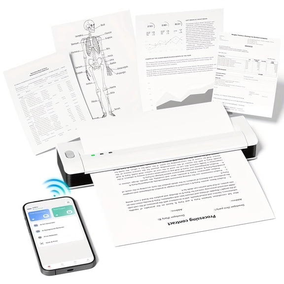 Phomemo Upgraded A281U Wireless Portable Printer , Inkless Technology, Bluetooth Thermal Printer 8.5" x 11"& A4 Size,Inkless Mobile Printer with Carry Case for Travel,Office,School,Car,Home,White