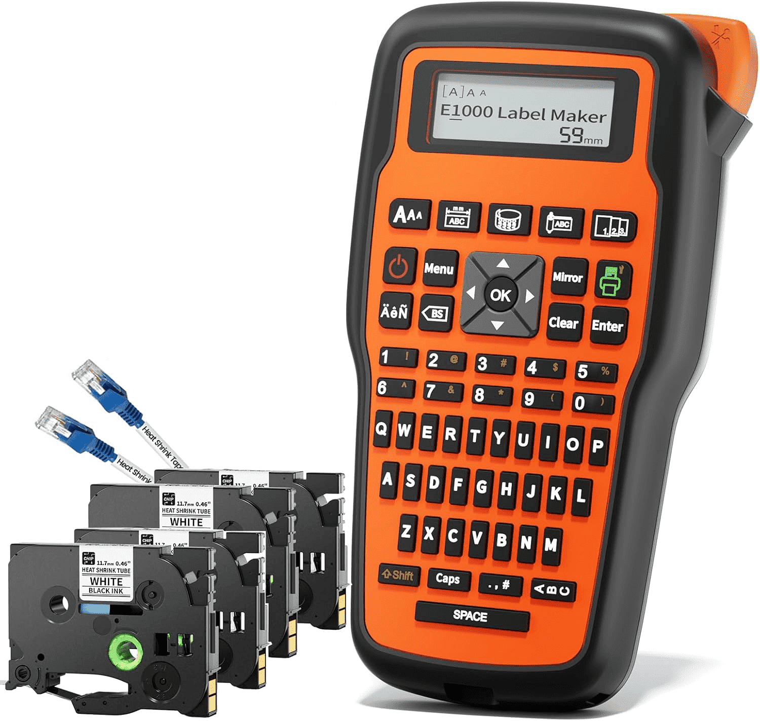 Phomemo Upgraded Industrial Label Maker, QWERTY Keyboard with 4 Roll 12mm Label Tape Included - Prints 3 Lines, Time-Saving Hot Keys Prints Fast Durable For Job Sites and Heavy-Duty Labeling Jobs