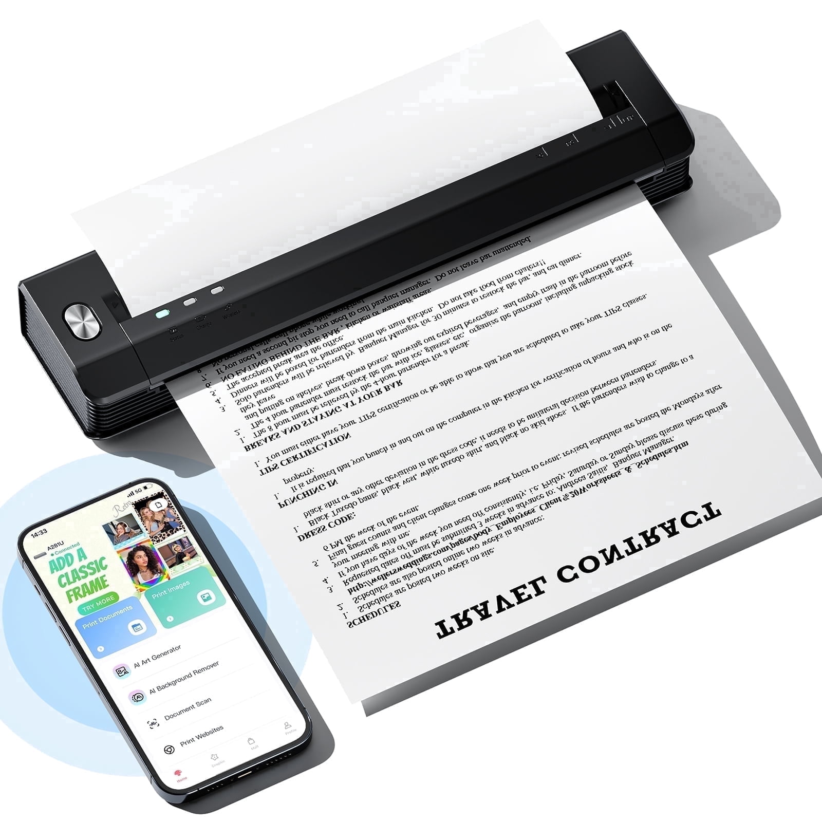Phomemo Upgraded A281U Wireless Portable Printer , Inkless Technology, Bluetooth Thermal Printer 8.5" x 11"& A4 Size,Inkless Mobile Printer with Carry Case for Travel,Office,School,Car,Home,Black