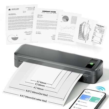 Phomemo Upgraded Portable Printers Wireless for Travel, Bluetooth Inkless Thermal Printer Support 8.5" X 11" US Letter, Mobile Printer for Phone Laptop, for Home Office Receipt, with 4 Rolls Paper