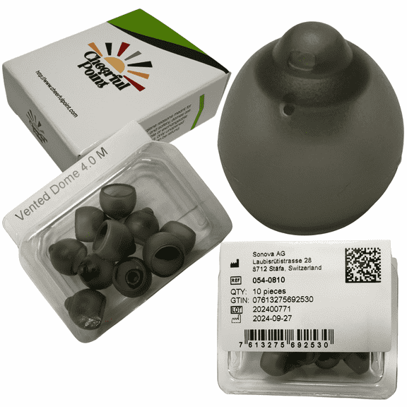 Phonak 4.0 vented hearing aid domes, medium size (0.35 inch=9 mm), 10 domes in 1 pack, hearing aid domes manufactured by sonova